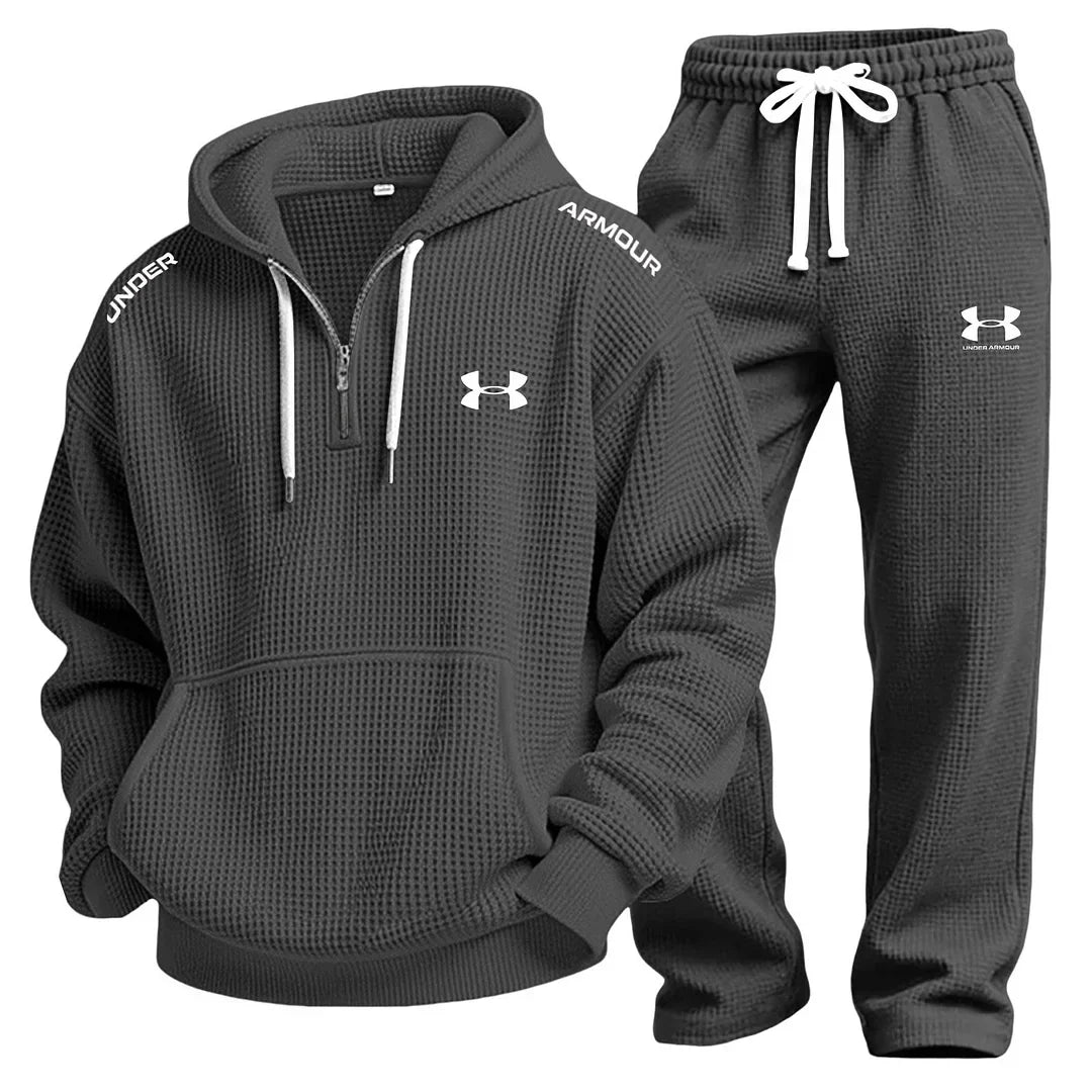Men’s Charcoal Textured Tracksuit – Relaxed Fit Hoodie & Jogger Set