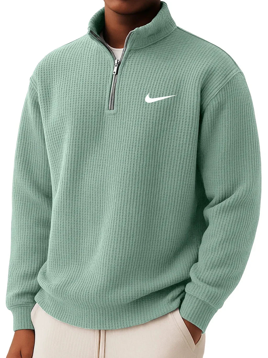 Men’s  Waffle Knit Half-Zip Sweater – Slim Fit Casual Pullover