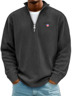 Men’s  Ribbed Quarter-Zip Sweater – Relaxed Fit Premium Pullover