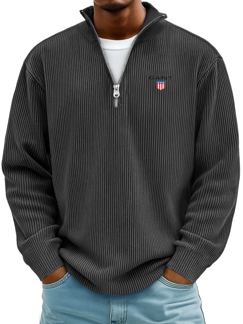 Men’s  Ribbed Quarter-Zip Sweater – Relaxed Fit Premium Pullover