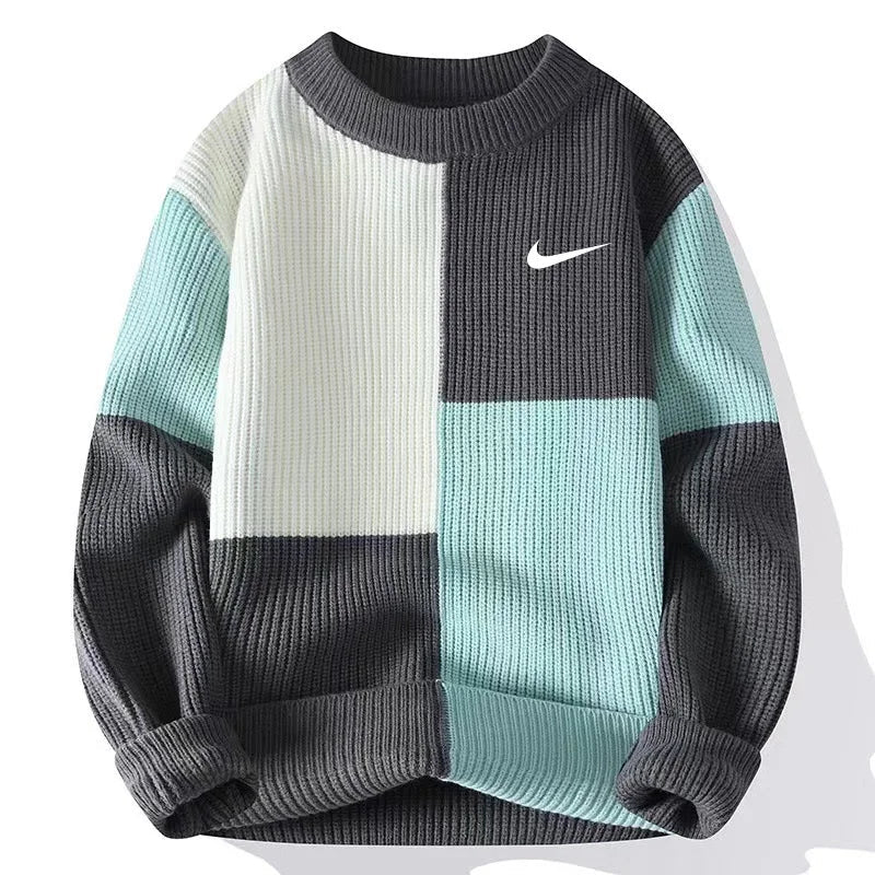 Men’s Color-Block Ribbed Knit Sweater – Oversized Casual Pullover