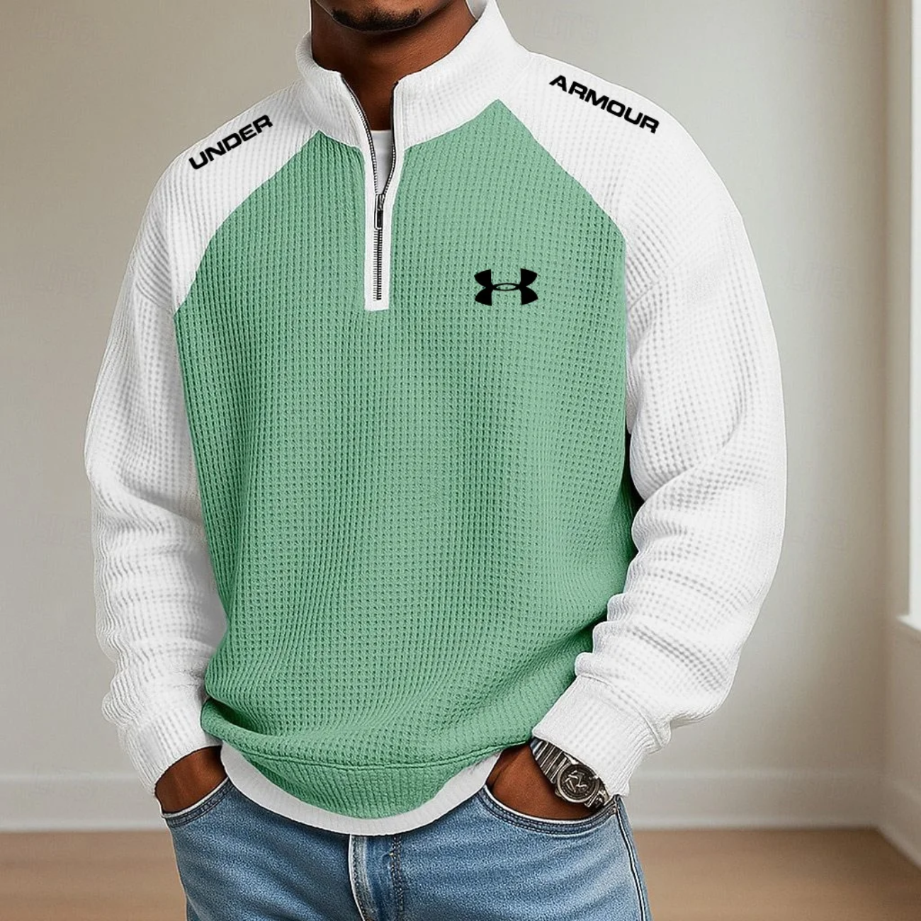 Men’s  Quarter-Zip Performance Sweater – Textured Athletic Pullover