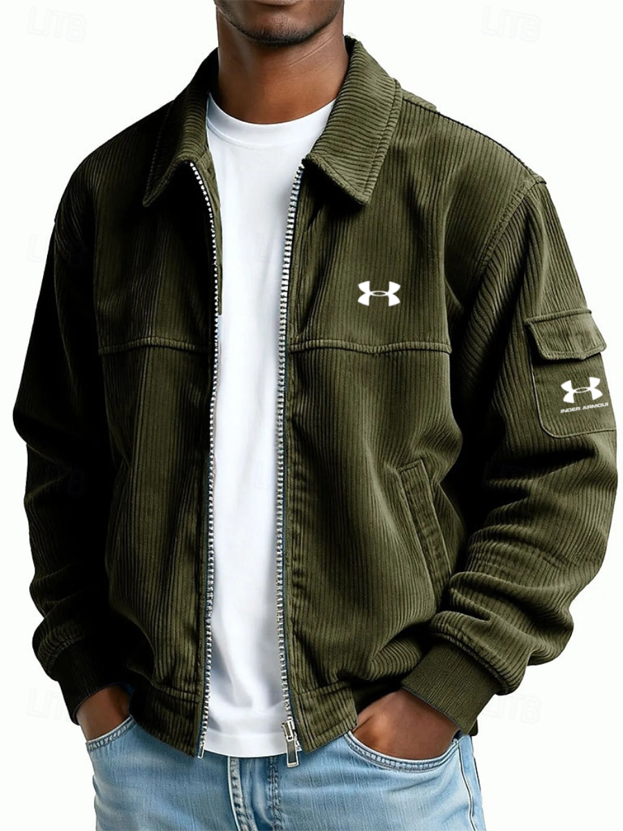 Men’s Corduroy Zip Jacket – Casual Slim Fit Utility Coat