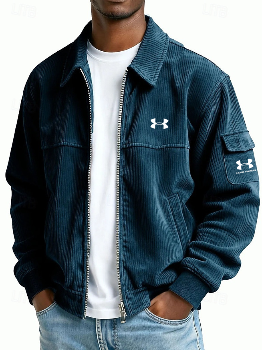 Men’s Corduroy Zip Jacket – Casual Slim Fit Utility Coat