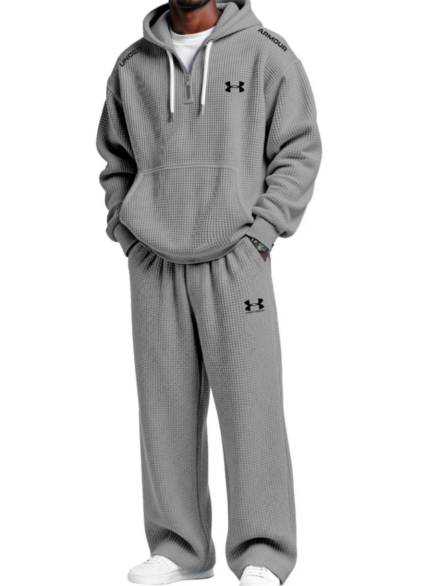 Men’s Charcoal Textured Tracksuit – Relaxed Fit Hoodie & Jogger Set