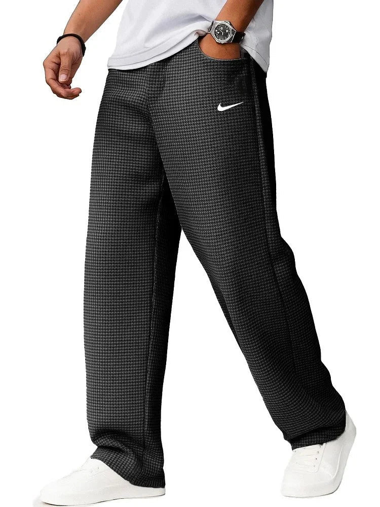 Men’s Charcoal Relaxed Fit Lounge Pants – Textured Wide-Leg Casual Trousers