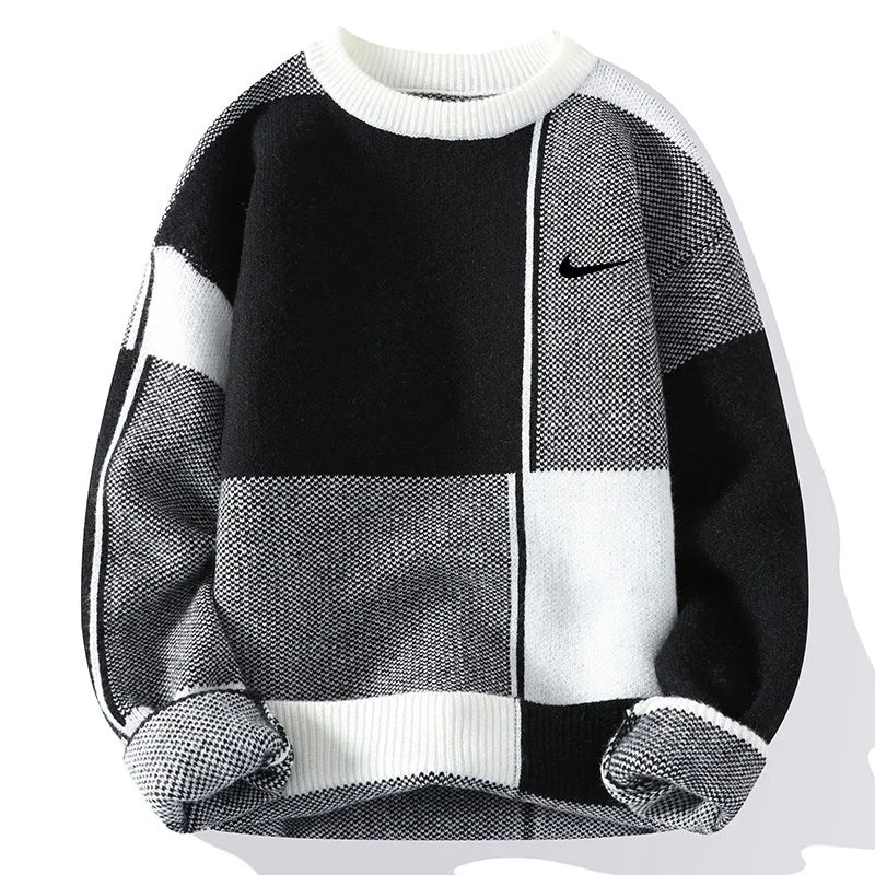 Men’s Block Knit Sweater – Oversized Casual Pullover