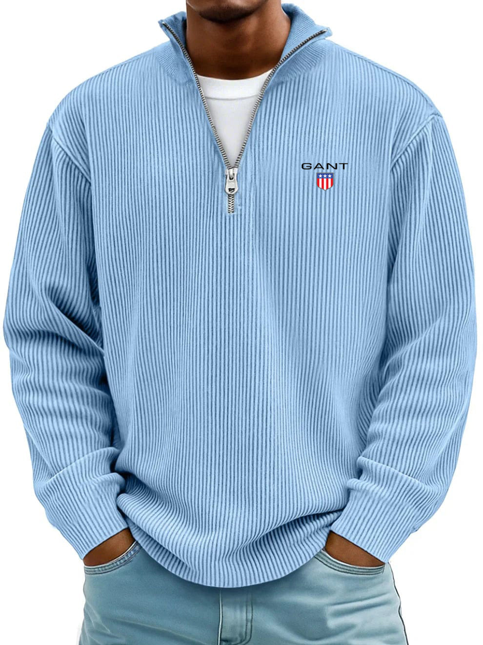 Men’s  Ribbed Quarter-Zip Sweater – Relaxed Fit Premium Pullover
