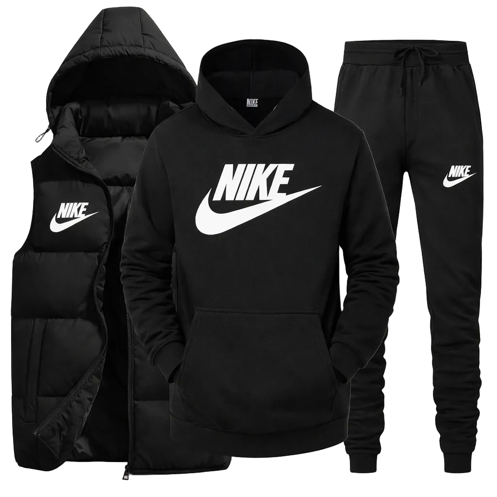 Men’s 3-Piece Winter Tracksuit – Puffer Vest, Hoodie & Tapered Jogger Set