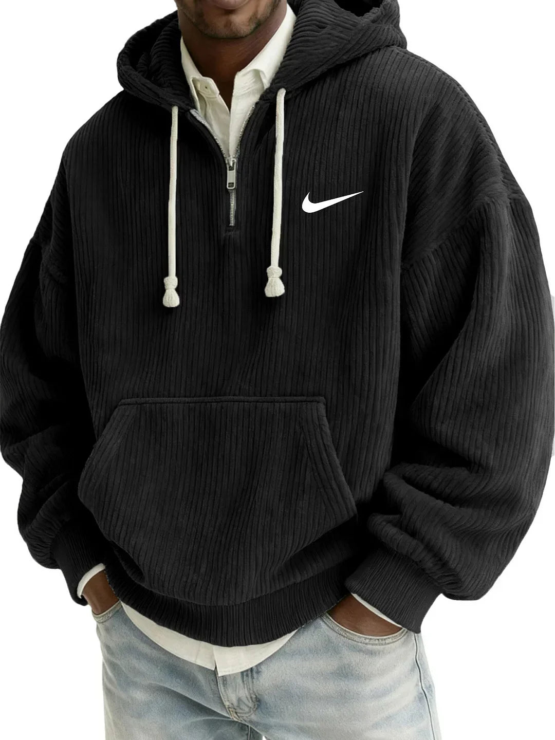 Men’s Oversized Ribbed Hoodie – Premium Textured Casual Pullover