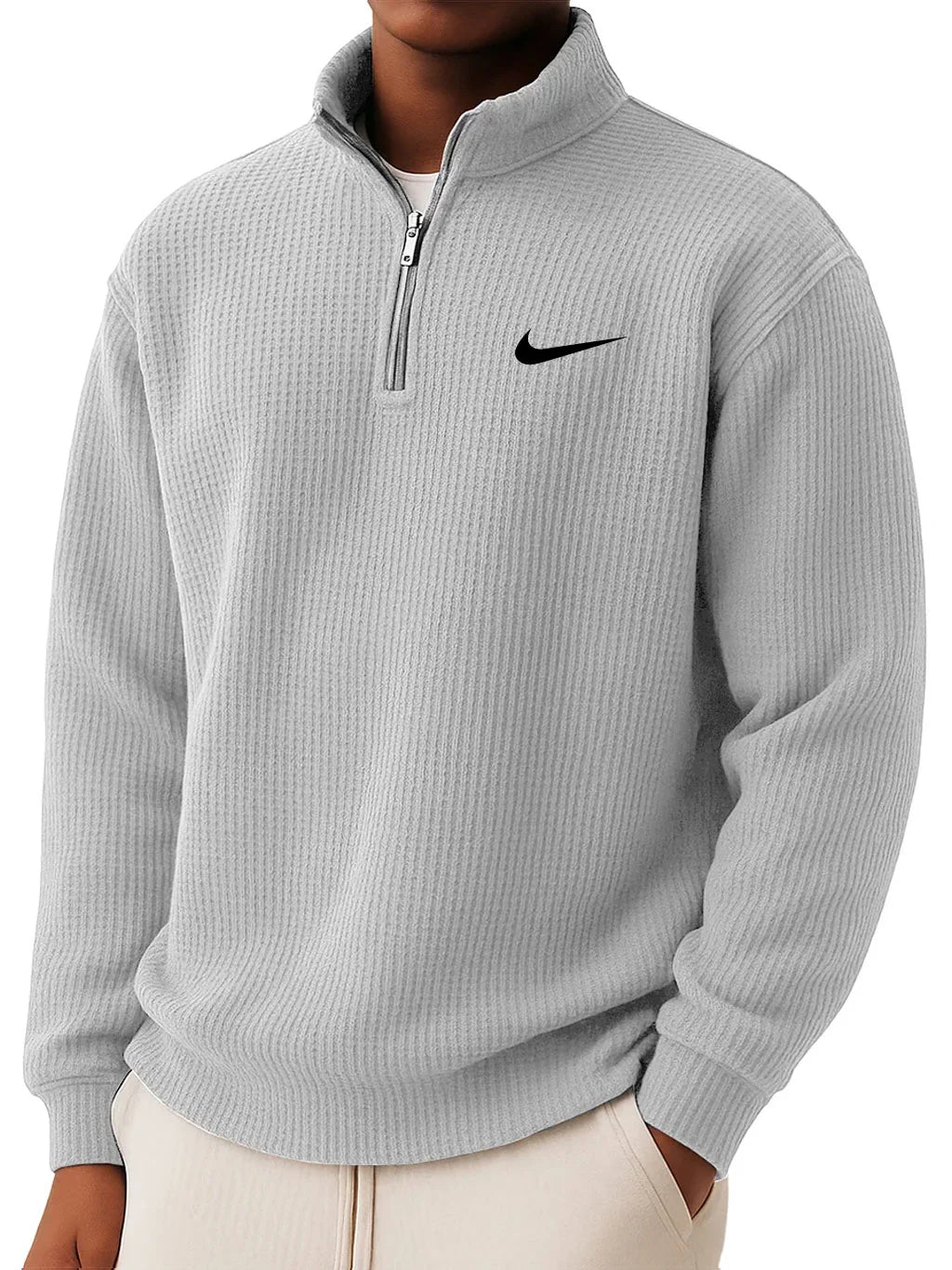 Men’s  Waffle Knit Half-Zip Sweater – Slim Fit Casual Pullover
