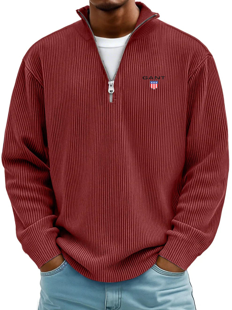 Men’s  Ribbed Quarter-Zip Sweater – Relaxed Fit Premium Pullover