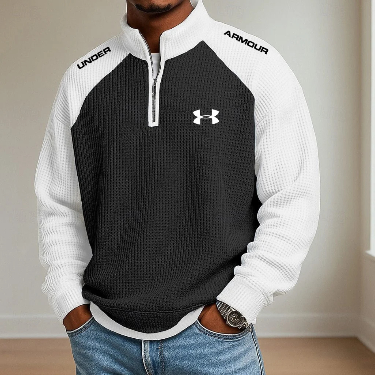 Men’s  Quarter-Zip Performance Sweater – Textured Athletic Pullover