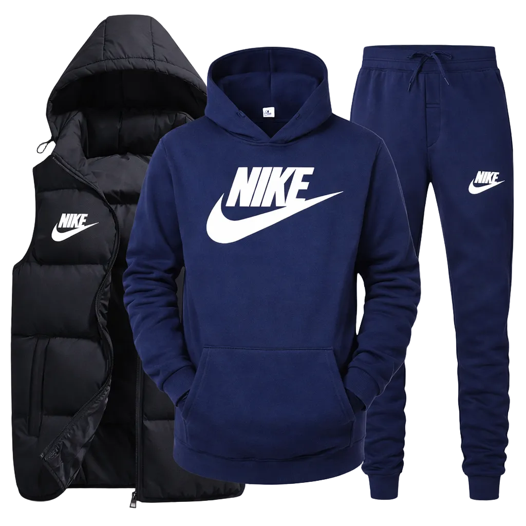 Men’s 3-Piece Winter Tracksuit – Puffer Vest, Hoodie & Tapered Jogger Set