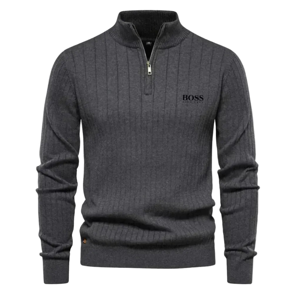 Men’s Ribbed Half-Zip Sweater – Slim Fit Casual Knit Pullover