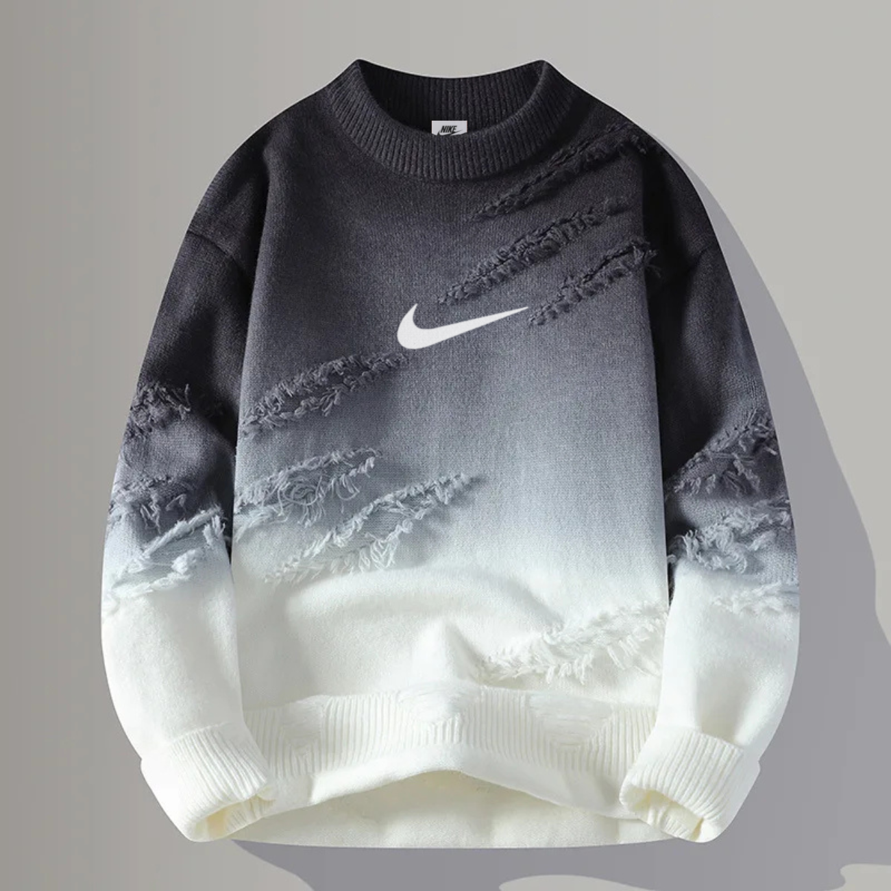 Men’s Gradient Distressed Knit Sweater – Oversized Street Style Pullover