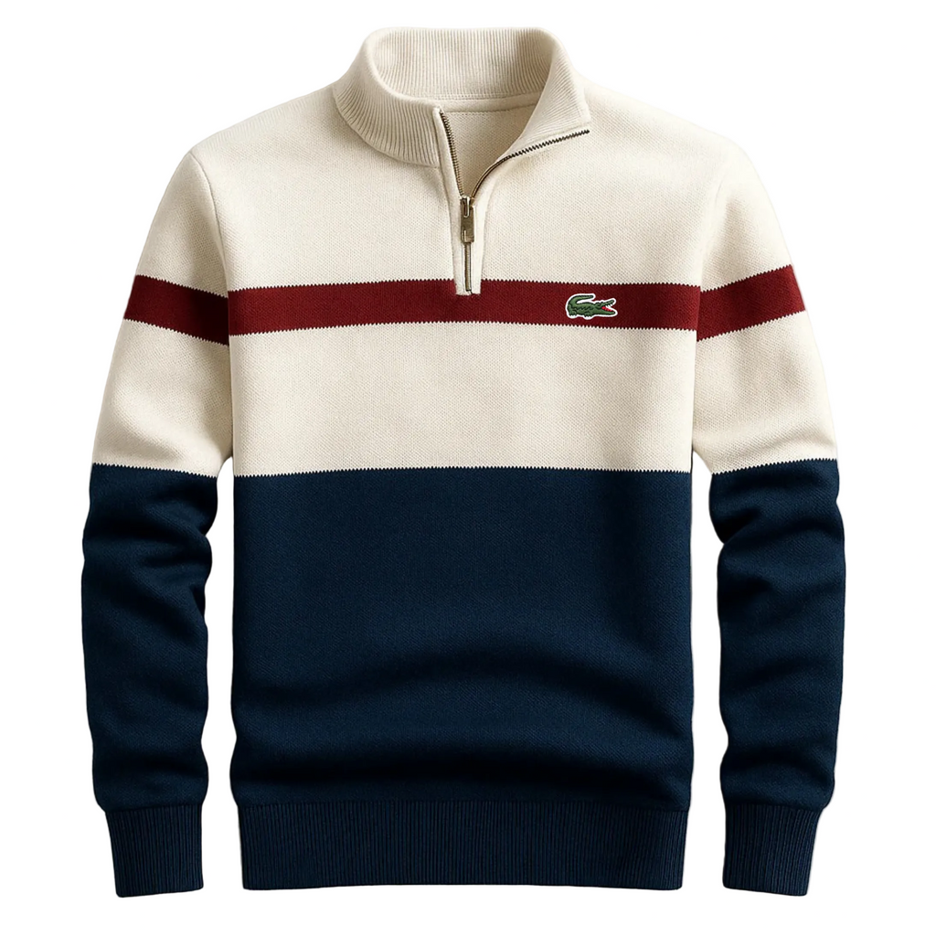 Men’s Color-Block Half-Zip Knit Sweater – Slim Fit Casual Pullover