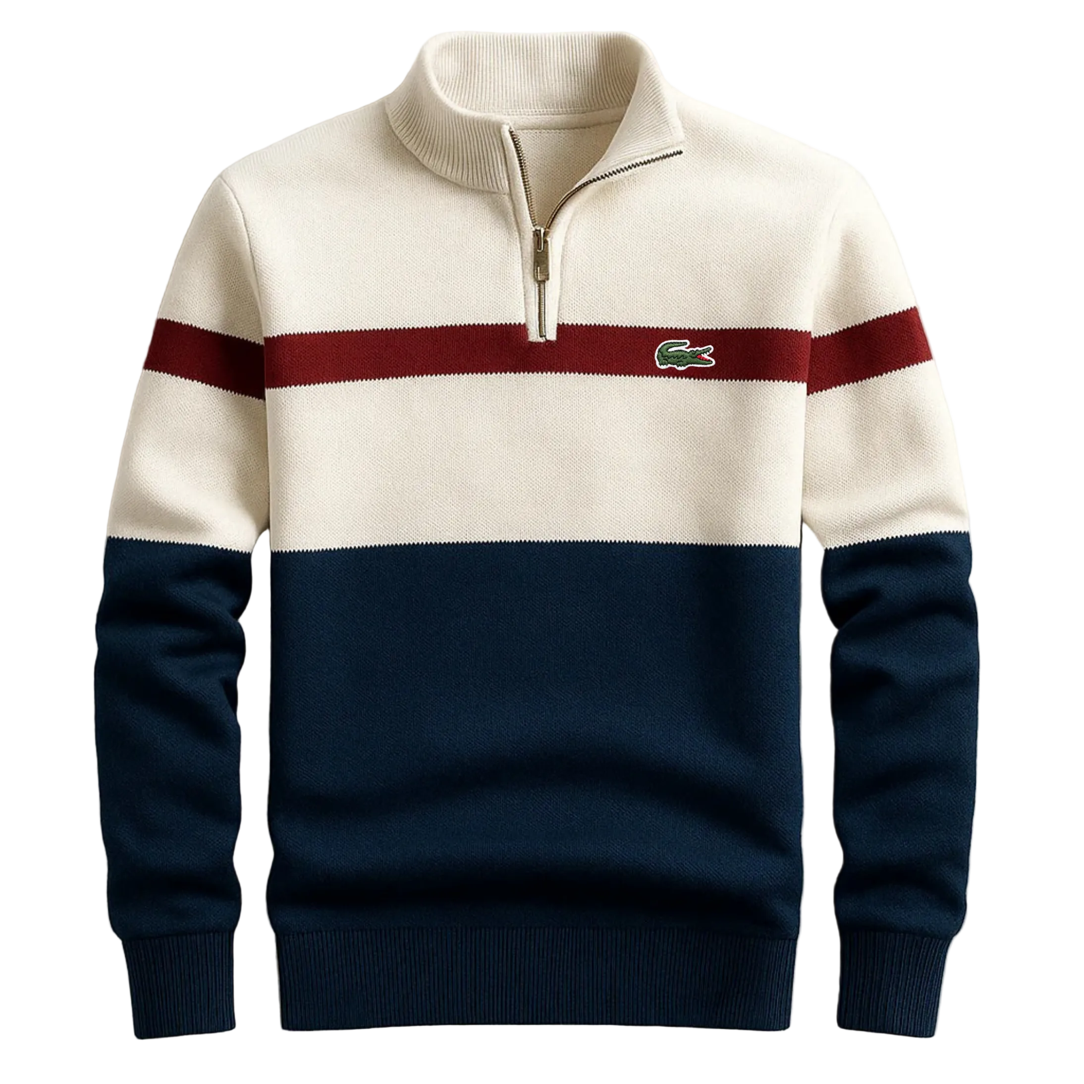 Men’s Color-Block Half-Zip Knit Sweater – Slim Fit Casual Pullover