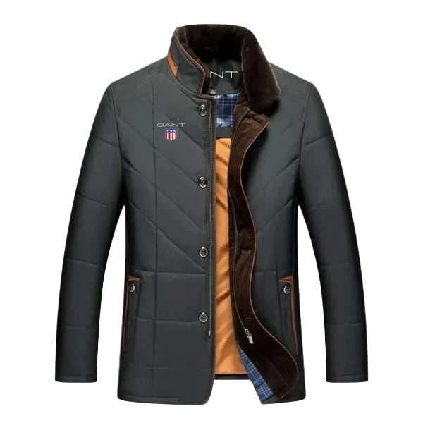 Men’s Quilted Button-Up Jacket – Slim Fit Winter Coat