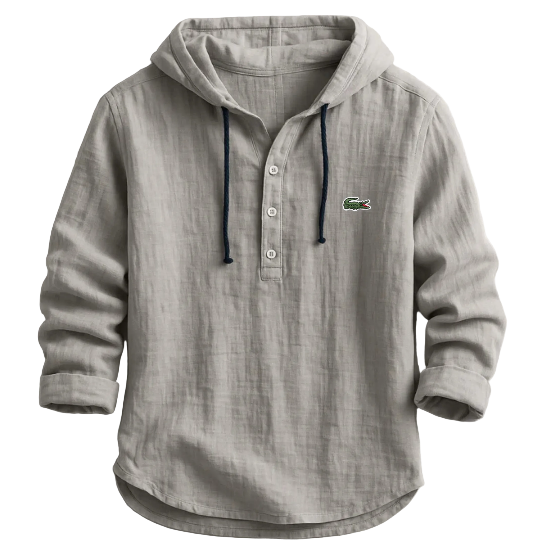 Men’s Hooded Button Pullover – Premium Casual Linen-Style Shirt
