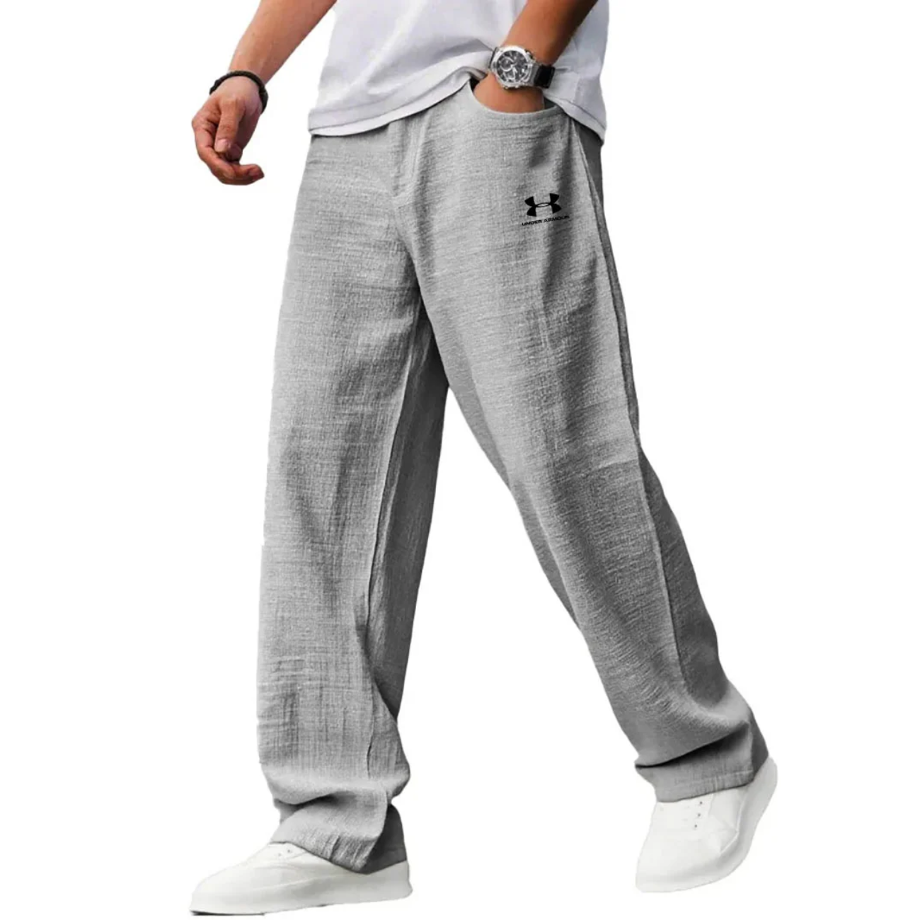 Men’s Charcoal Relaxed Fit Lounge Pants – Textured Wide-Leg Casual Trousers