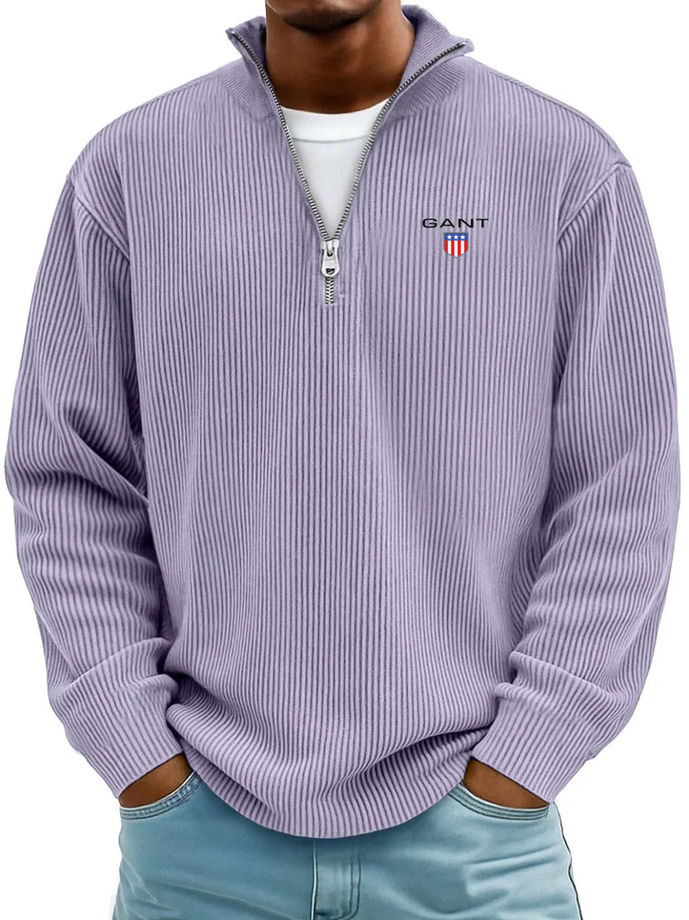 Men’s  Ribbed Quarter-Zip Sweater – Relaxed Fit Premium Pullover