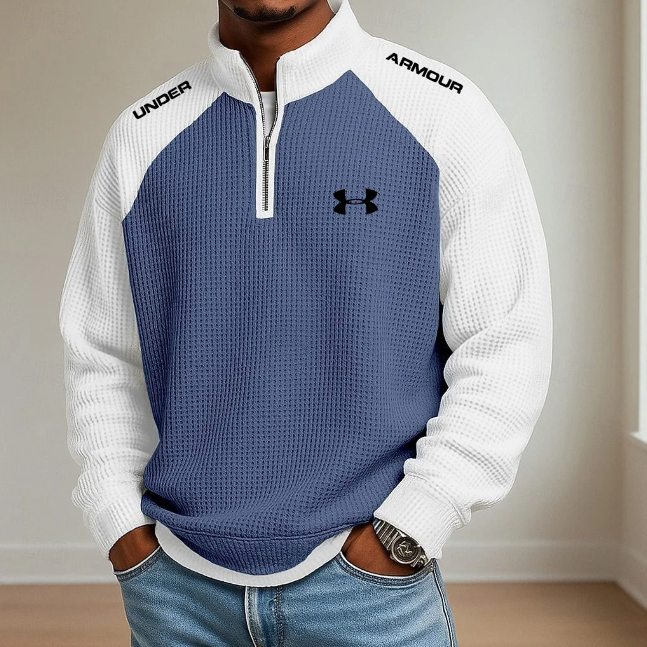 Men’s  Quarter-Zip Performance Sweater – Textured Athletic Pullover