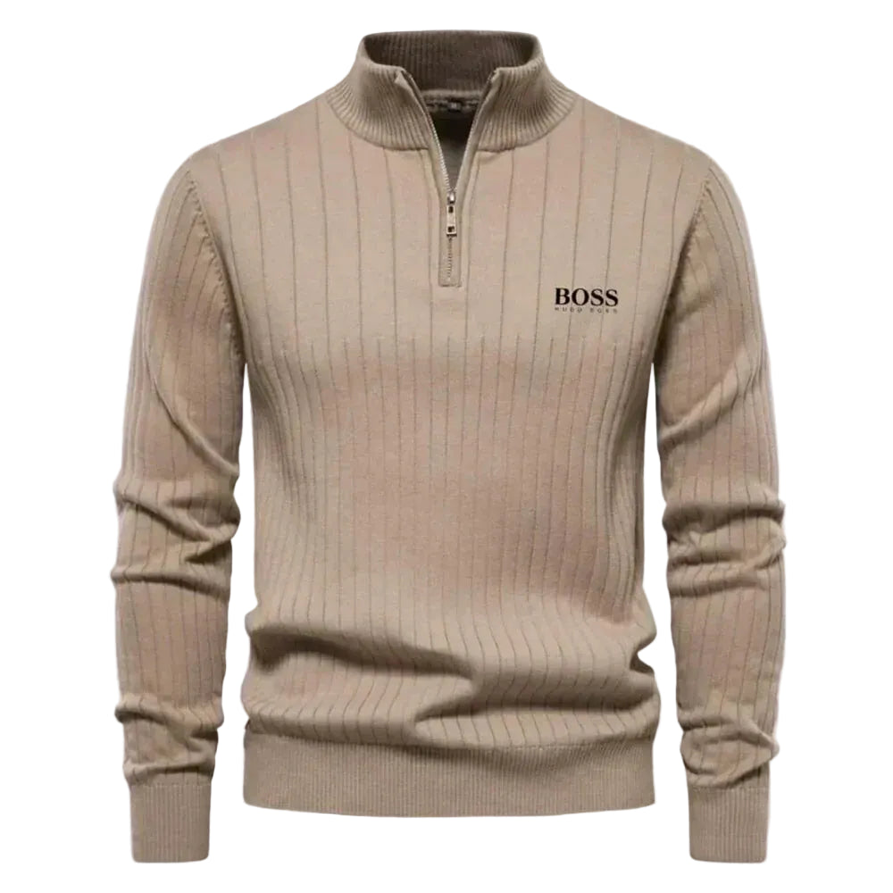 Men’s Ribbed Half-Zip Sweater – Slim Fit Casual Knit Pullover