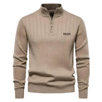 Men’s Ribbed Half-Zip Sweater – Slim Fit Casual Knit Pullover
