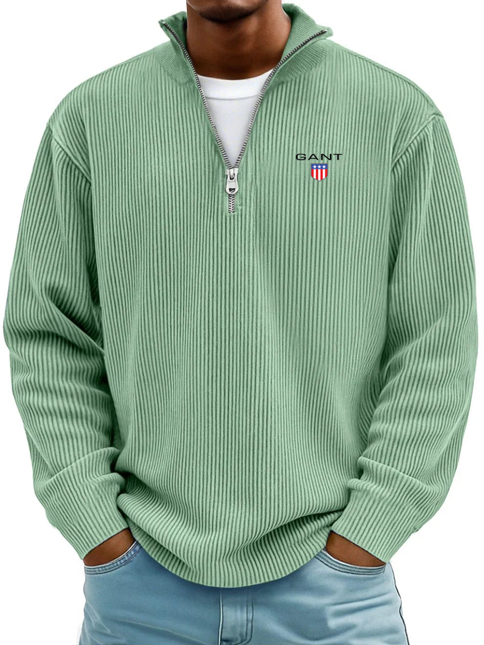 Men’s  Ribbed Quarter-Zip Sweater – Relaxed Fit Premium Pullover