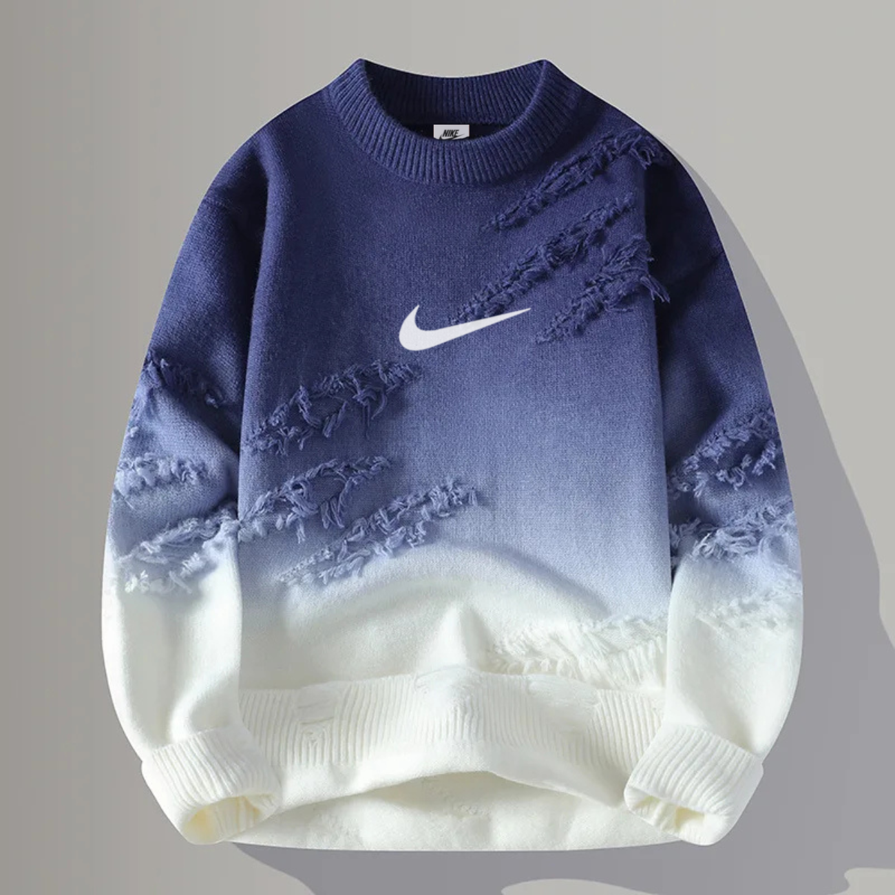 Men’s Gradient Distressed Knit Sweater – Oversized Street Style Pullover