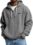 Men’s  Waffle Knit Hoodie – Oversized Textured Casual Pullover