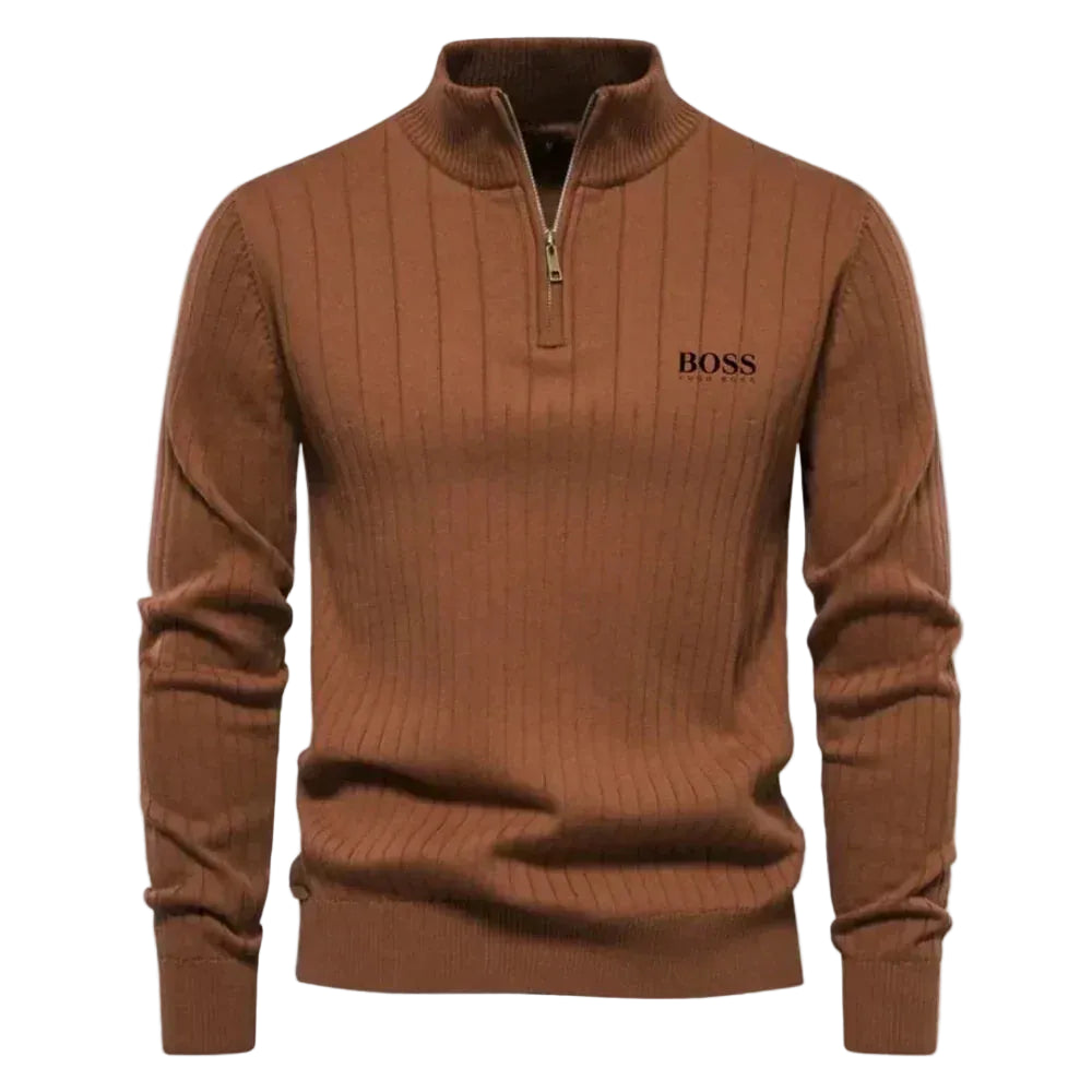 Men’s Ribbed Half-Zip Sweater – Slim Fit Casual Knit Pullover