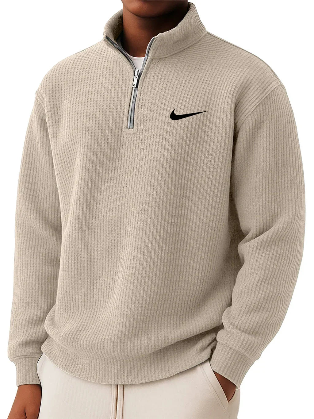 Men’s  Waffle Knit Half-Zip Sweater – Slim Fit Casual Pullover