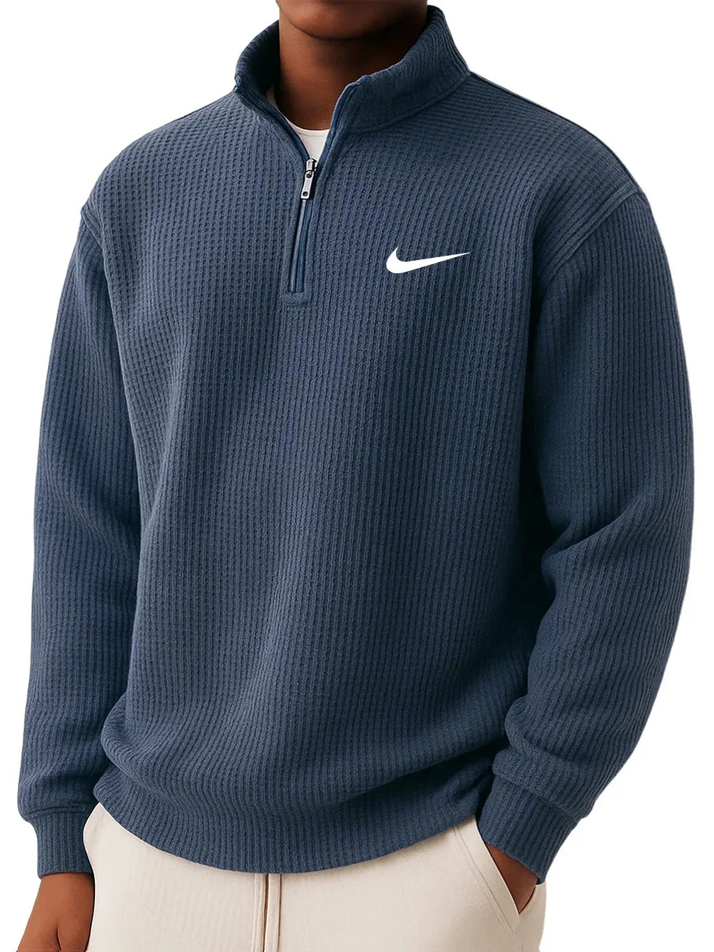Men’s  Waffle Knit Half-Zip Sweater – Slim Fit Casual Pullover