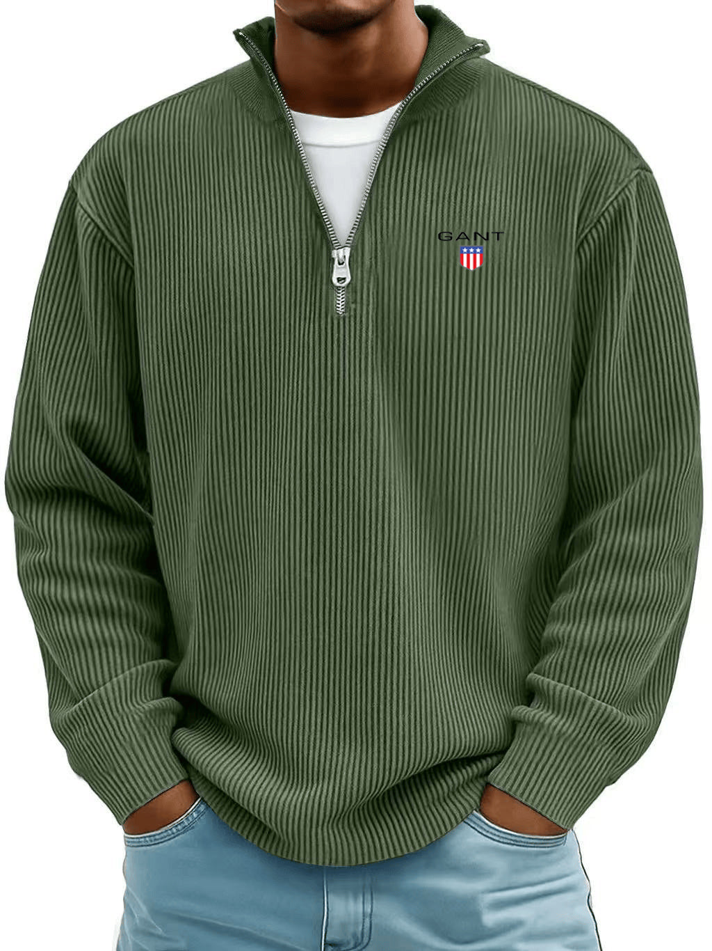Men’s  Ribbed Quarter-Zip Sweater – Relaxed Fit Premium Pullover