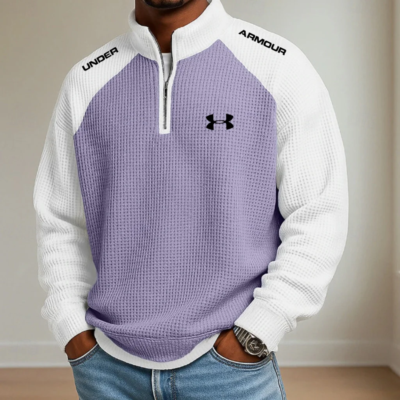 Men’s  Quarter-Zip Performance Sweater – Textured Athletic Pullover