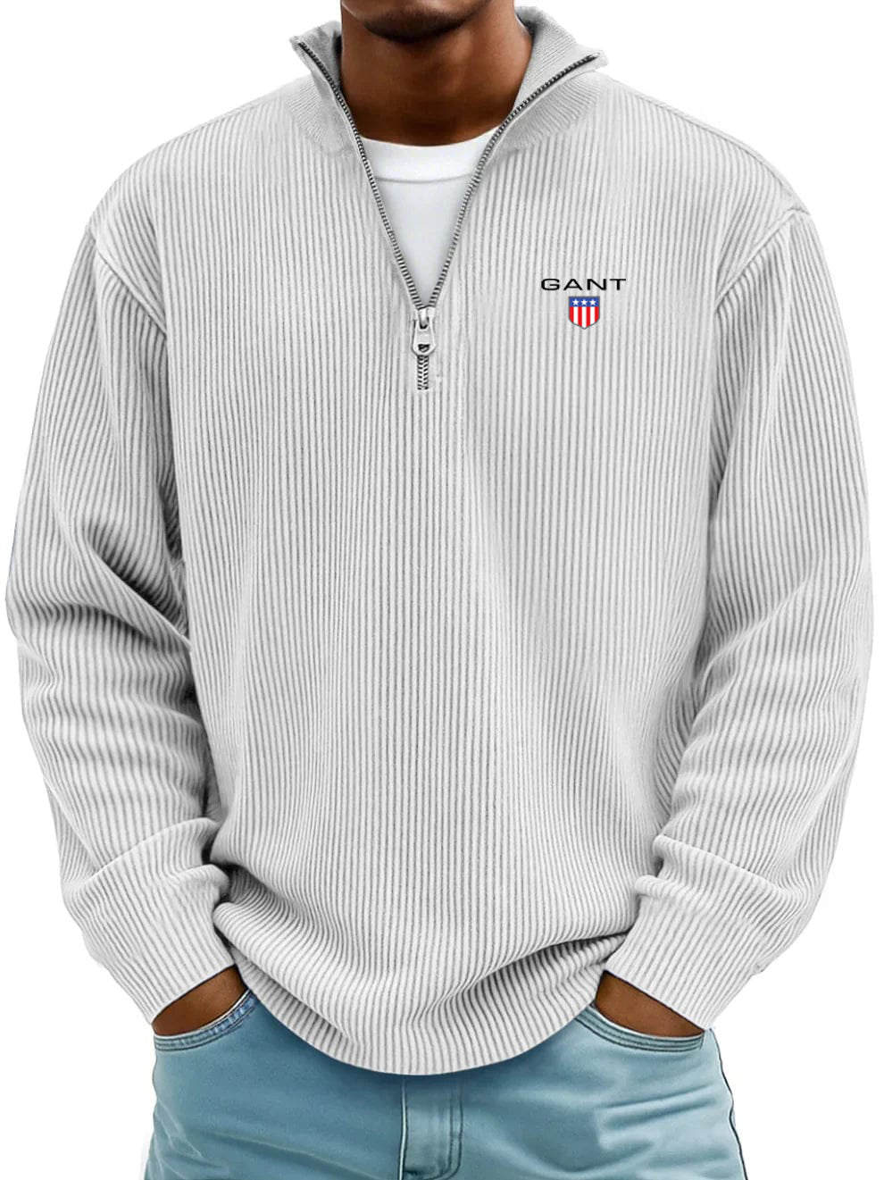 Men’s  Ribbed Quarter-Zip Sweater – Relaxed Fit Premium Pullover