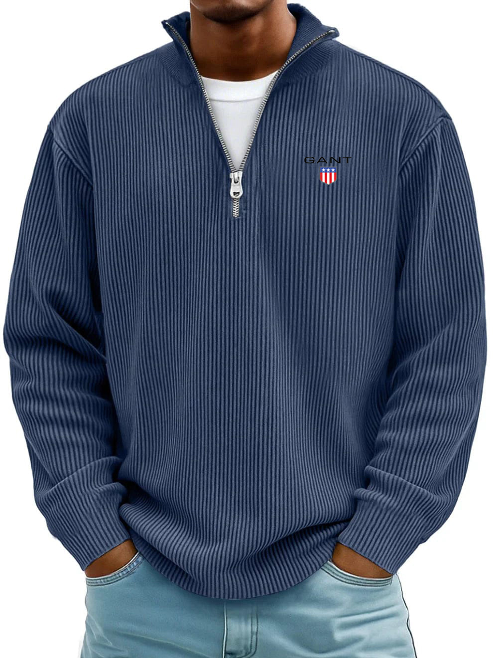 Men’s  Ribbed Quarter-Zip Sweater – Relaxed Fit Premium Pullover
