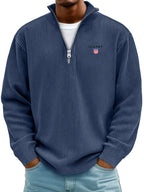 Men’s  Ribbed Quarter-Zip Sweater – Relaxed Fit Premium Pullover