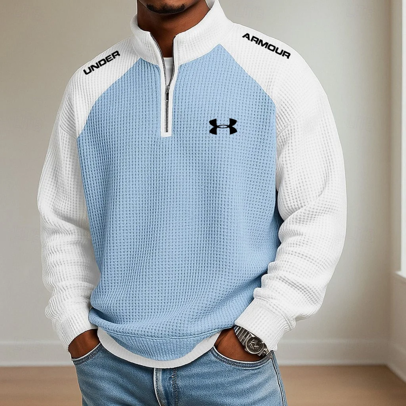 Men’s  Quarter-Zip Performance Sweater – Textured Athletic Pullover