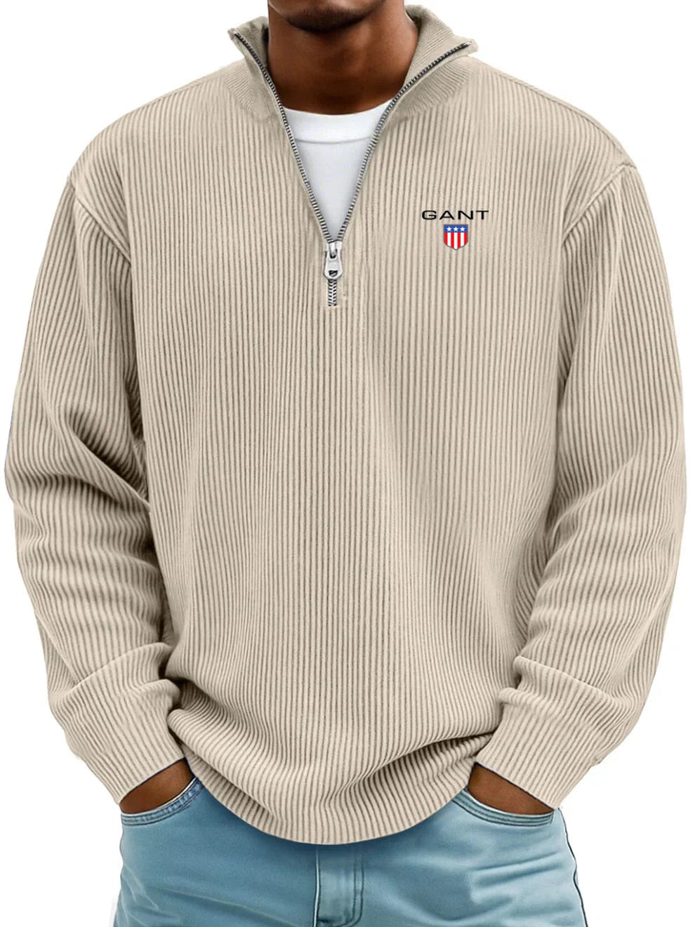 Men’s  Ribbed Quarter-Zip Sweater – Relaxed Fit Premium Pullover
