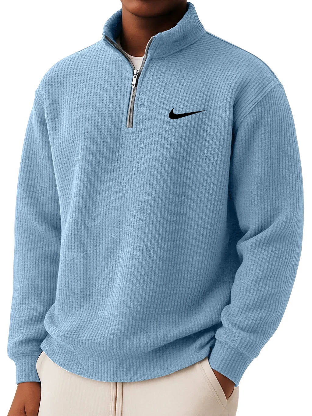 Men’s  Waffle Knit Half-Zip Sweater – Slim Fit Casual Pullover