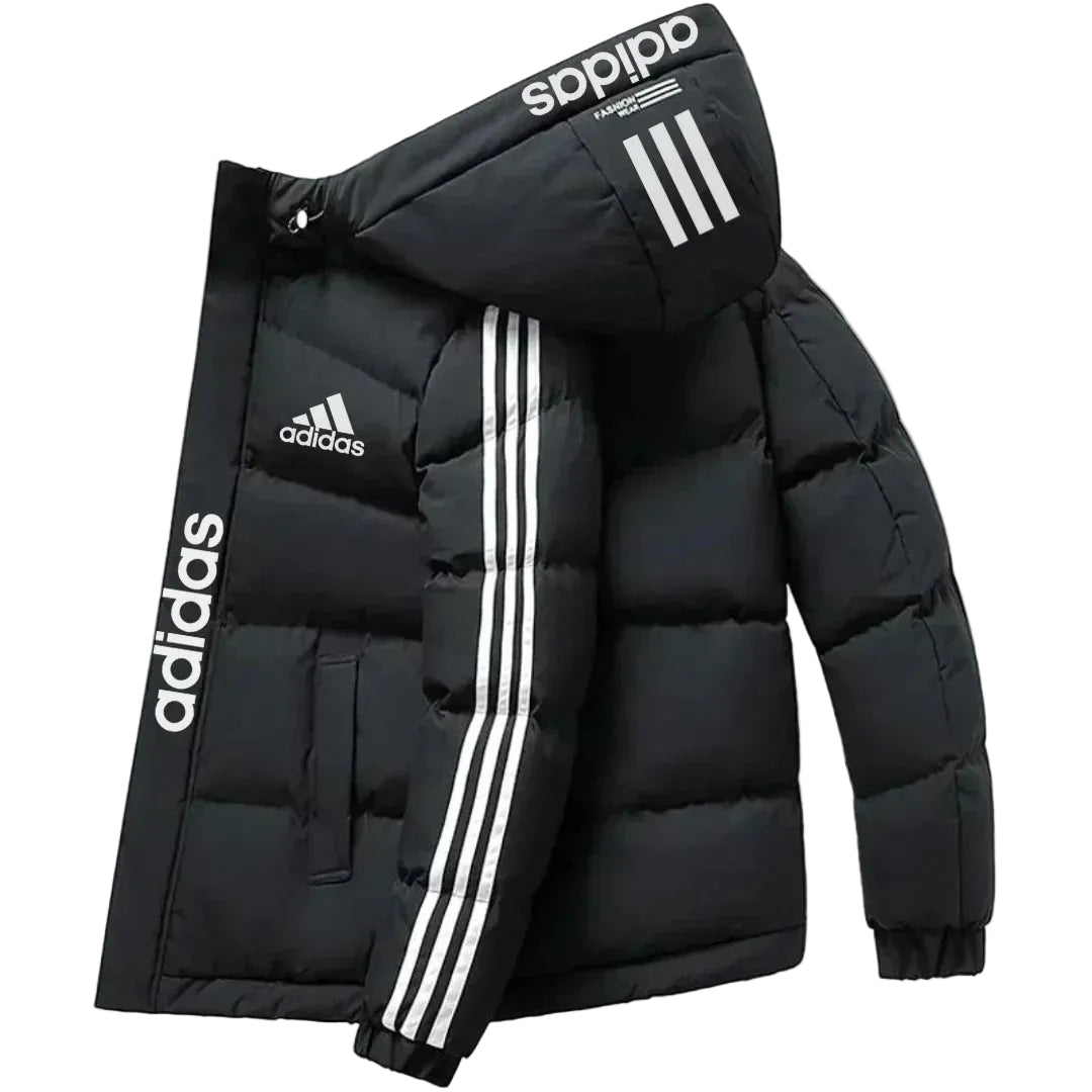 Men’s Striped Hooded Puffer Jacket – Insulated Winter Zip Coat
