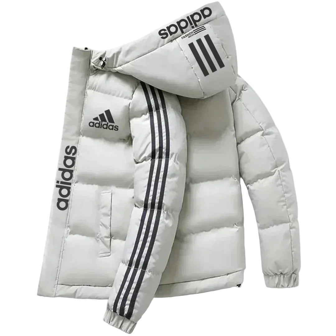 Men’s Striped Hooded Puffer Jacket – Insulated Winter Zip Coat
