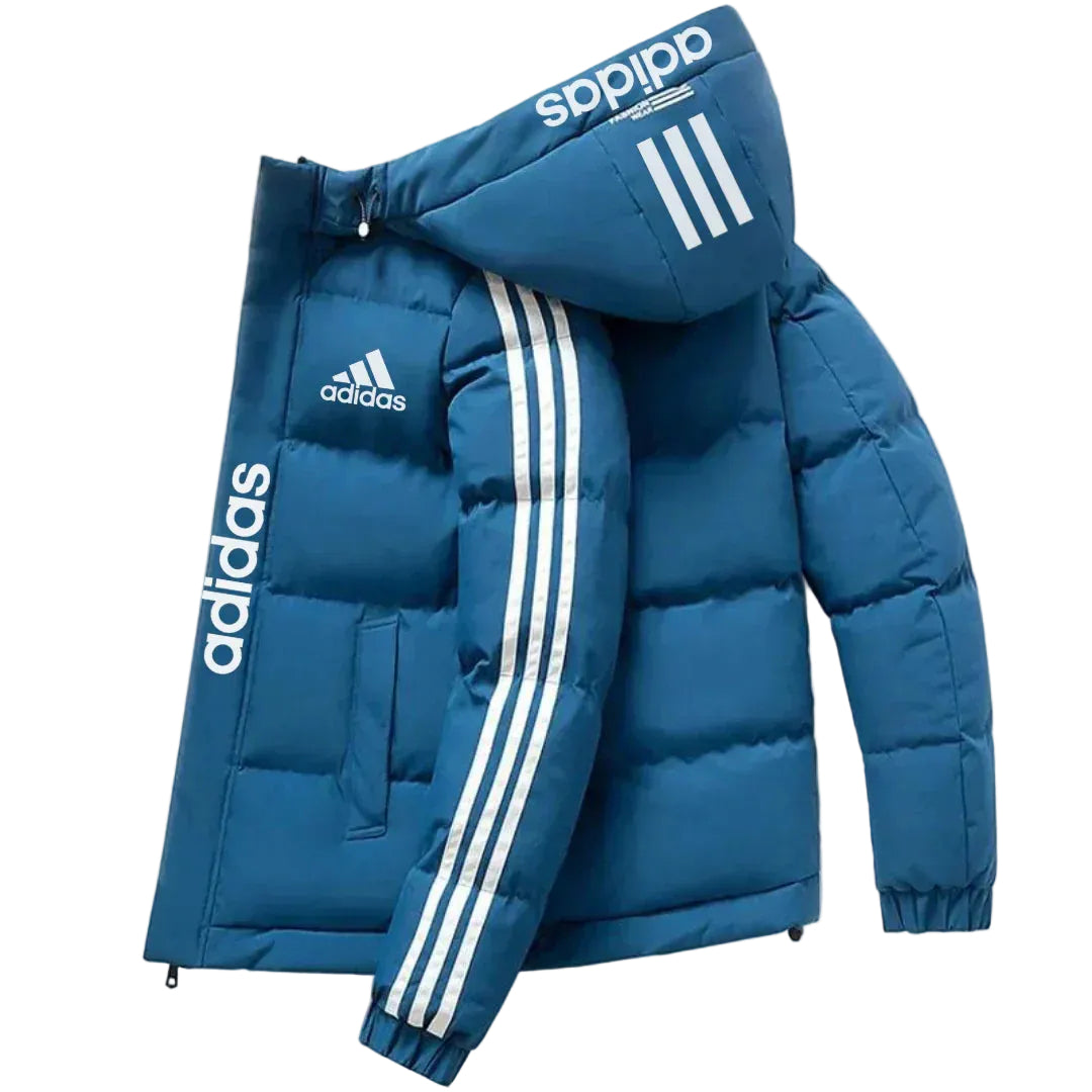 Men’s Striped Hooded Puffer Jacket – Insulated Winter Zip Coat