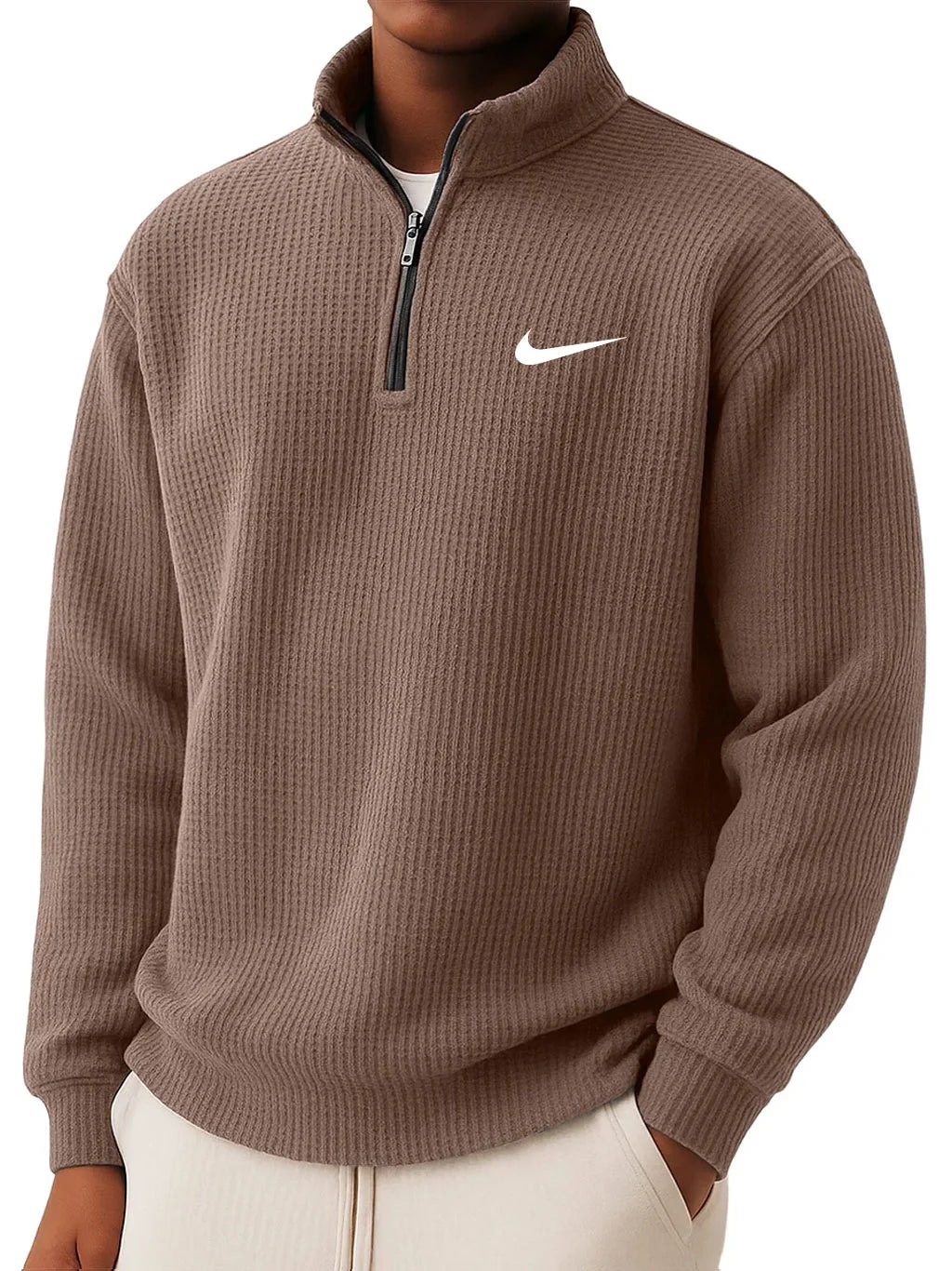 Men’s  Waffle Knit Half-Zip Sweater – Slim Fit Casual Pullover
