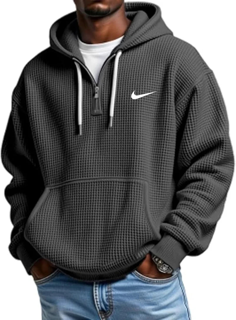 Men’s  Waffle Knit Hoodie – Oversized Textured Casual Pullover