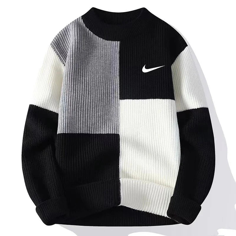Men’s Color-Block Ribbed Knit Sweater – Oversized Casual Pullover