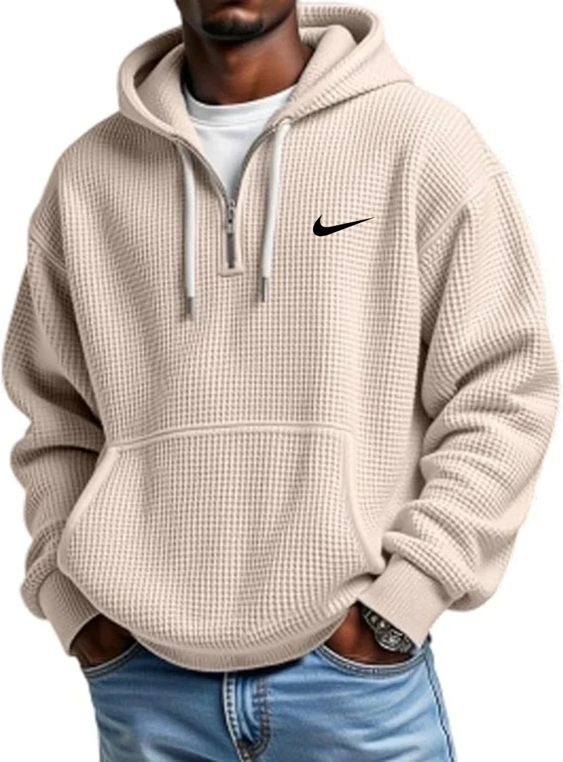 Men’s  Waffle Knit Hoodie – Oversized Textured Casual Pullover